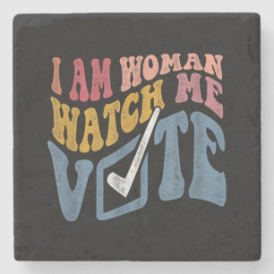 I Am Woman Watch Me Vote 2024 Blue Wave Vote Stone Coaster
