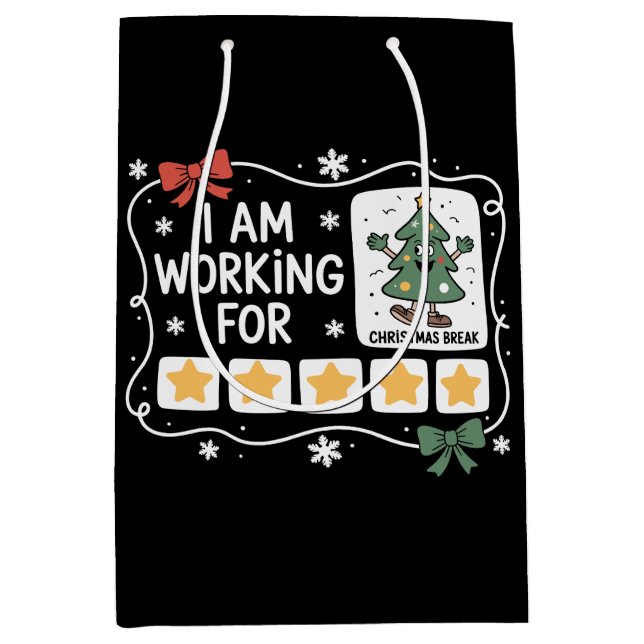 I Am Working For Christmas Break Xmas Tree Holiday Medium Gift Bag (Front)