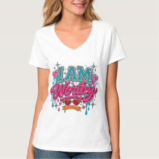 I AM Worthy Shirt Pink Teal Retro Groovy Self Love