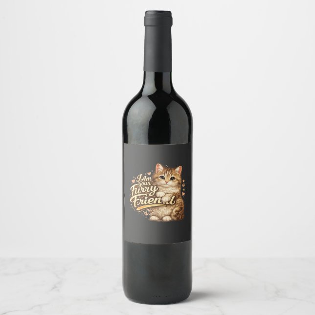 I Am Your Furry Friend Cat Design Wine Label (Front)