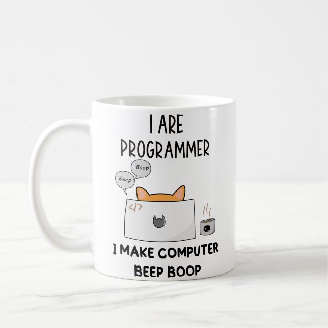 I Are Programmer Cat Beep Boop cat Programmer Coffee Mug (Left)