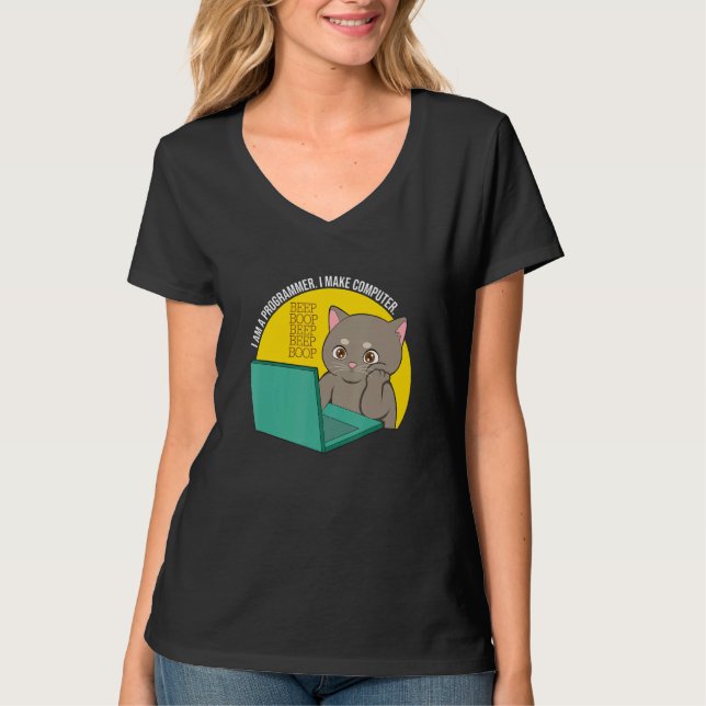 I Are Programmer I Make Computer Beep Boop Cat T-Shirt (Front)