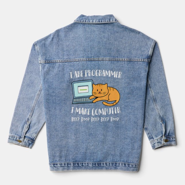 I Are Programmer I Make Computer Beep  Cat Kitten  Denim Jacket (Back)