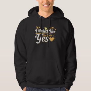 I Asked Her And She Said Yes Engagement Red Hearts Hoodie