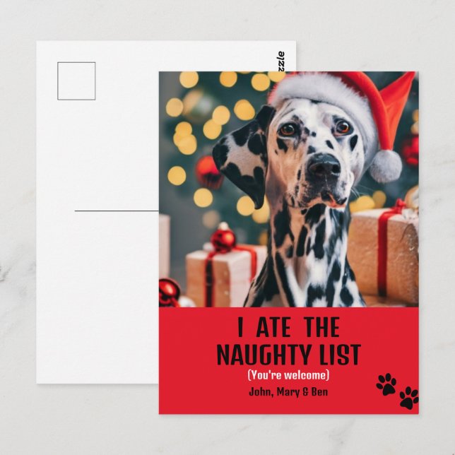 I ate Naughty List Pet Photo Christmas Red Holiday Postcard (Front/Back)
