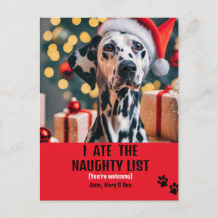 I ate Naughty List Pet Photo Christmas Red Holiday Postcard