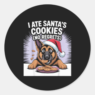 I Ate Santas Cookies Puppy Funny Christmas German  Classic Round Sticker