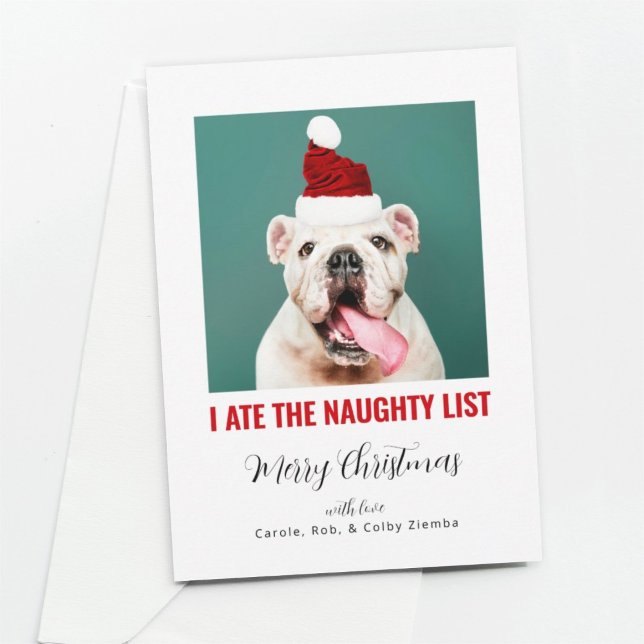 I Ate the Naughty List Funny Pet Dog Cat Photo Holiday Card (Creator Uploaded)