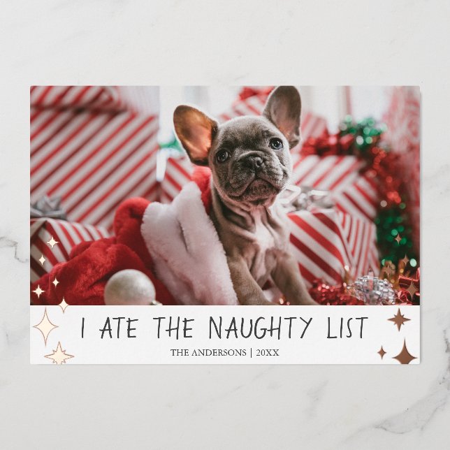 I Ate the Naughty List Pet Photo Foil Holiday Card (Front)