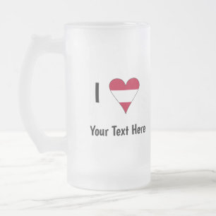 I (Austrian Flag Heart Love) Your Text Frosted Glass Beer Mug