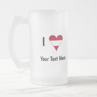 I (Austrian Flag Heart Love) Your Text Frosted Glass Beer Mug
