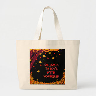 I B4 U Black Fall leaves hearts Self-love Canvas Large Tote Bag