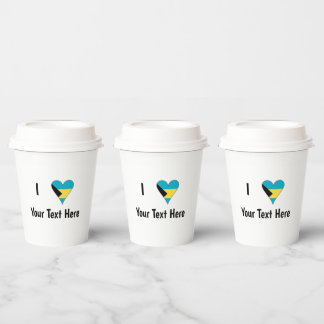 I (Bahamian Flag Heart Love) Your Text Paper Cups