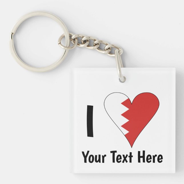 I (Bahraini Heart Flag) Personalised  Key Ring (Front)