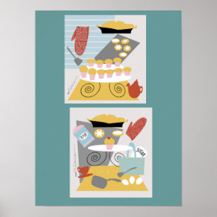 'I bake" 2 retro illustrations Print