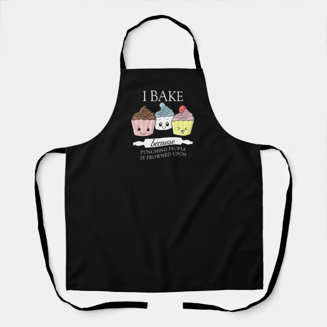 I Bake Because Punching People Frowned Upon Name Apron (Front)