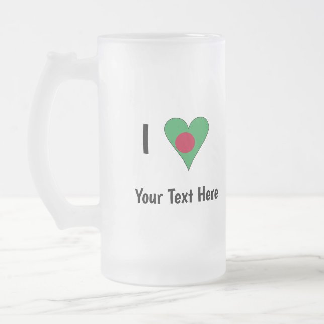 I (Bangladeshi Heart Flag Love) Personalised Frosted Glass Beer Mug (Left)