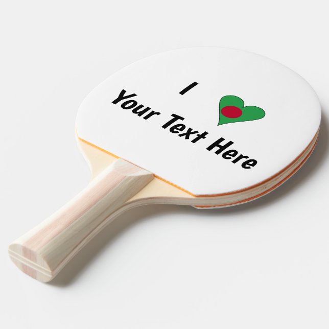 I (Bangladeshi Heart Flag Love) Personalised Ping Pong Paddle (Front Angle)