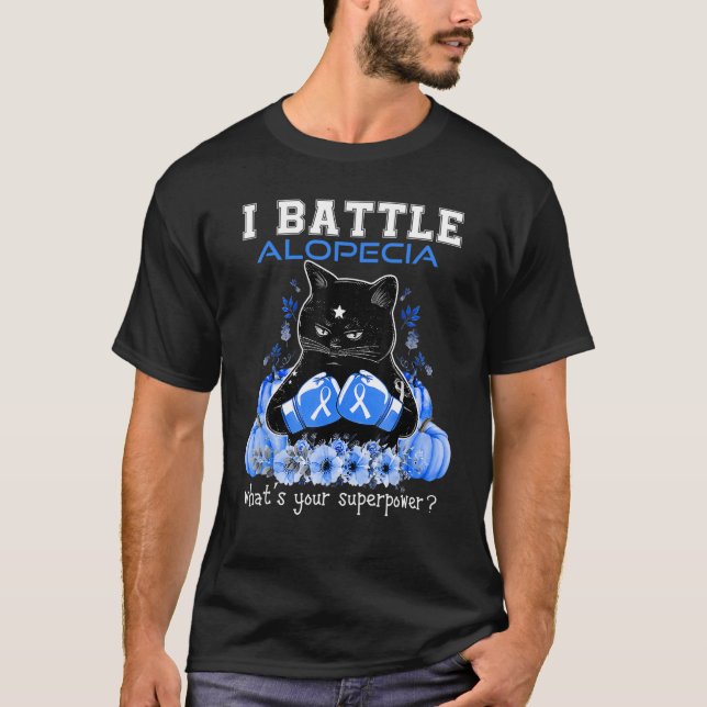 I Battle Alopecia Awareness Cat T-Shirt (Front)