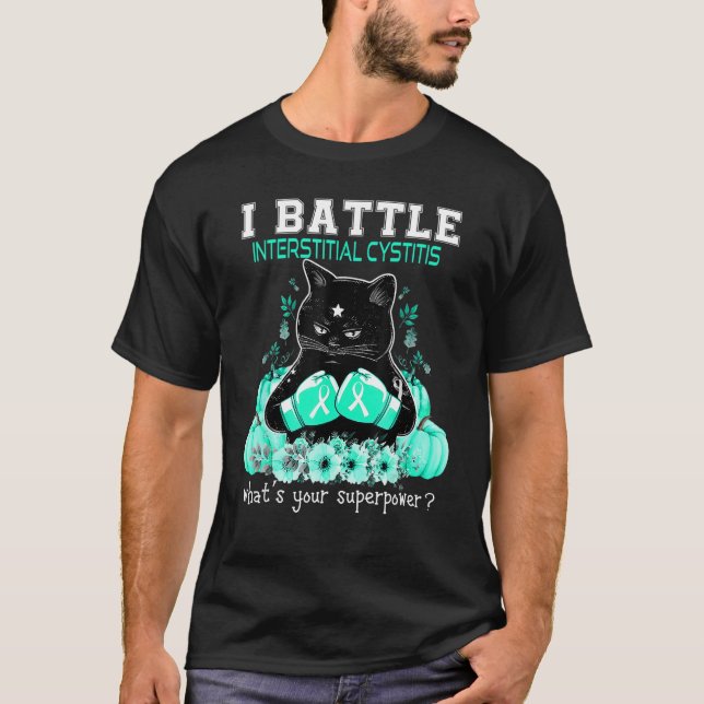 I Battle Interstitial Cystitis Awareness Cat T-Shirt (Front)