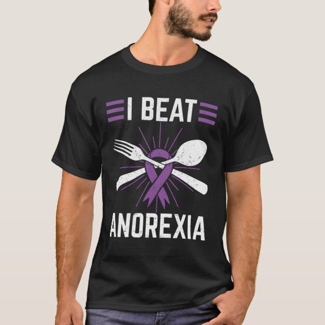 I Beat Anorexia Awareness Eating Disorder Purple R T-Shirt (Front)