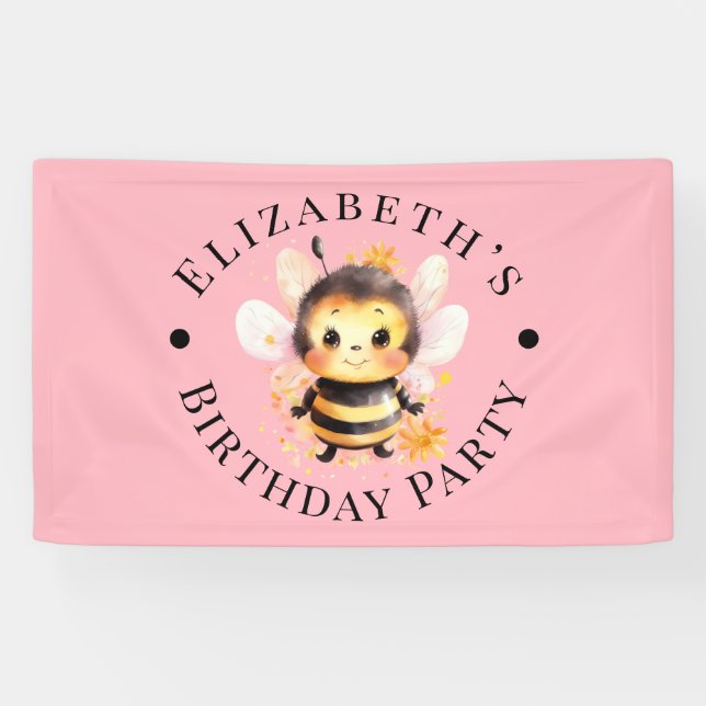 I Bee-Two Girl Birthday Party Banner (Horizontal)