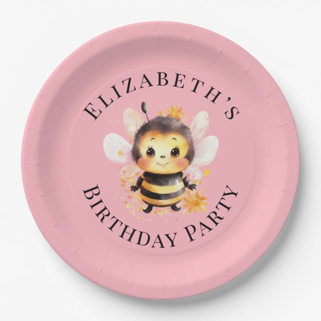 I Bee-Two Girl Birthday Party Paper Plate (Front)