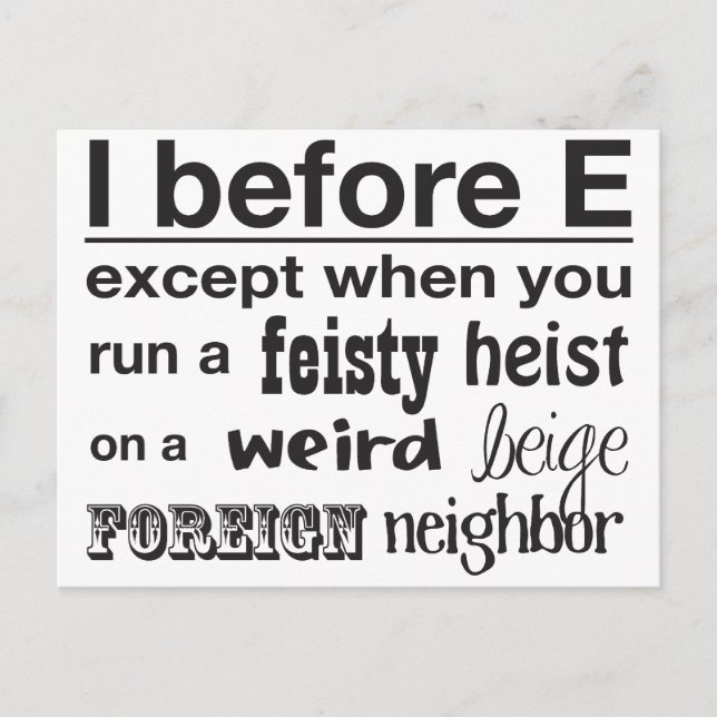 I before E Postcard (Front)