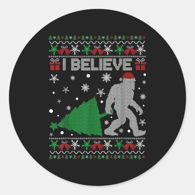 I Believe Big Foot Sasquatch Christmas  Classic Round Sticker (Front)