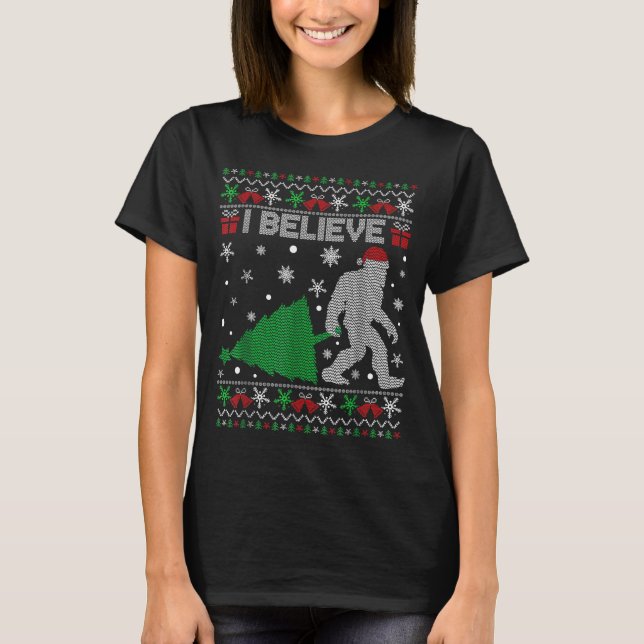 I Believe Big Foot Sasquatch Christmas  T-Shirt (Front)
