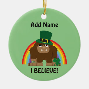 I Believe! Bigfoot Leprechaun Ceramic Tree Decoration
