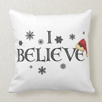 I Believe Christmas pillow snowflakes & Santa hat