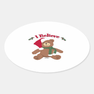 I Believe! Christmas Teddy Bear Oval Sticker