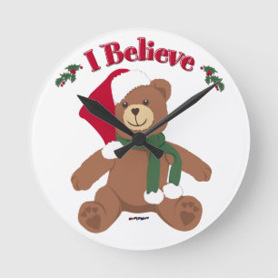 I Believe! Christmas Teddy Bear Round Clock