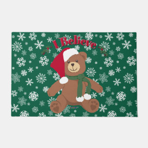 I Believe! Christmas Teddy Bear Snowflakes Doormat