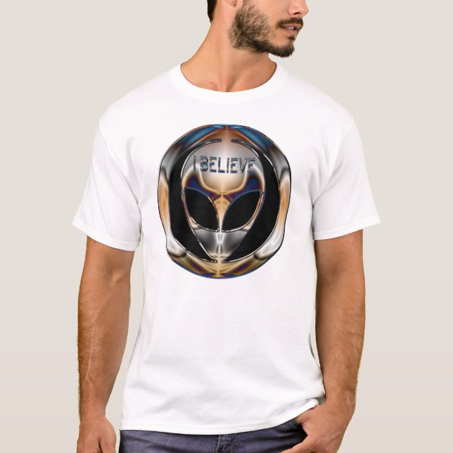 I BELIEVE CHROME ALIEN HEAD T-Shirt (Front)