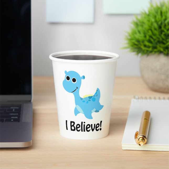 I Believe! Cute Blue Nessie Paper Cups (Insitu)