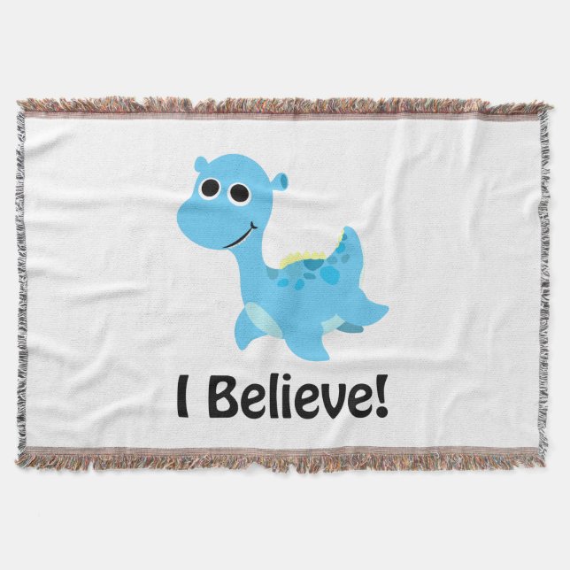 I Believe! Cute Blue Nessie Throw Blanket (Front)