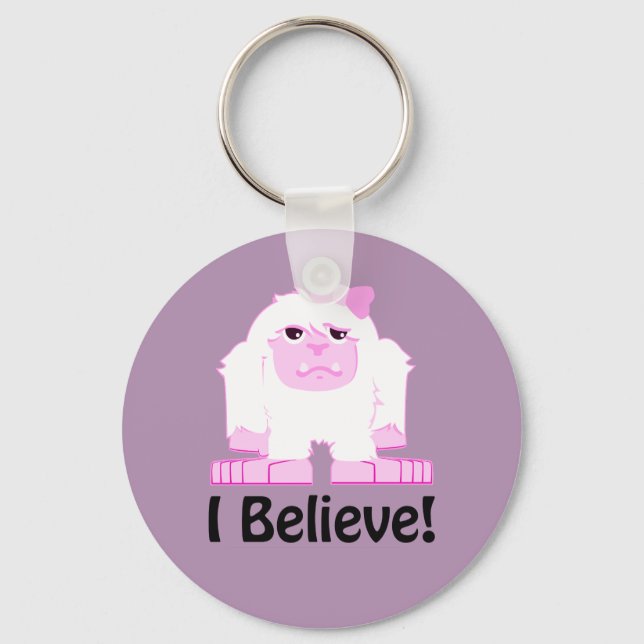 I Believe Cute Cartoon Girl Yeti Key Ring (Front)