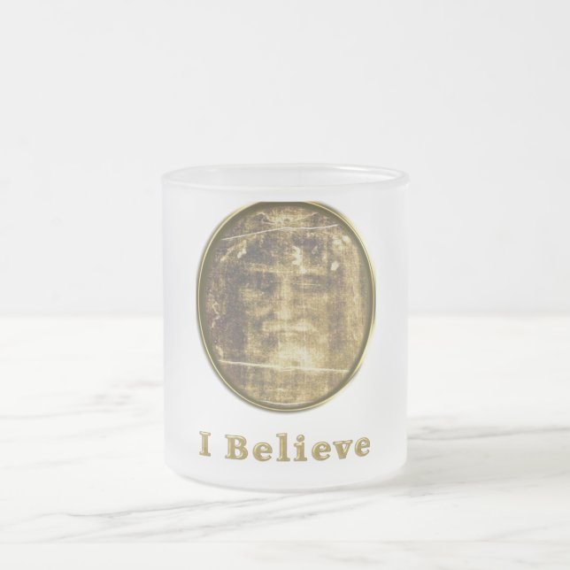 I believe frosted glass coffee mug (Center)