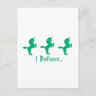 I Believe Green Unicorn Design Postcard