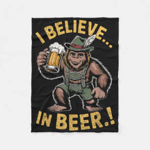I Believe In Beer Funny Bigfoot Lederhosen Joke Fleece Blanket