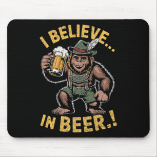 I Believe In Beer Funny Bigfoot Lederhosen Joke Pr Mouse Mat
