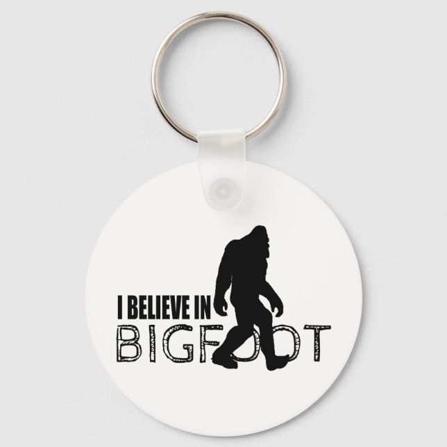 I Believe in Bigfoot Cool Squatch in Black Key Ring (Front)