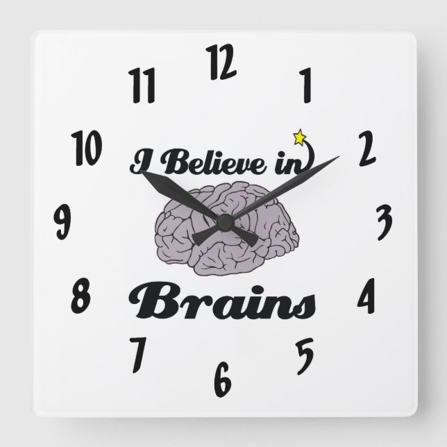 i believe in brains square wall clock (Front)