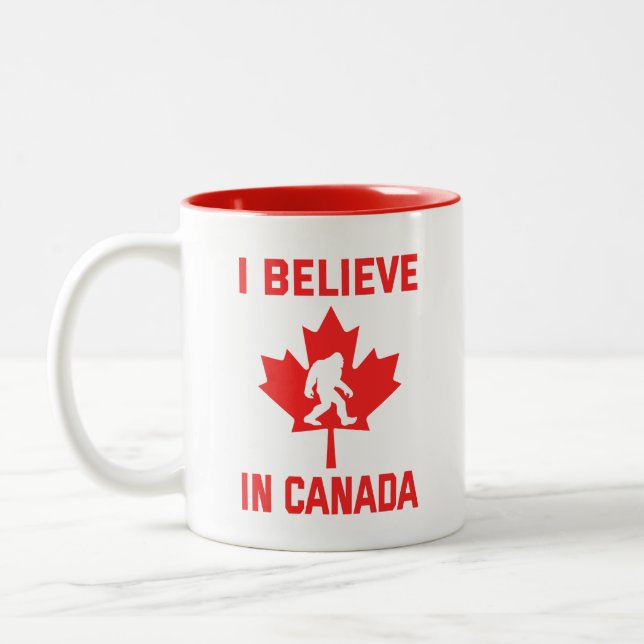 I Believe In Canada - Funny Bigfoot    Two-Tone Coffee Mug (Left)