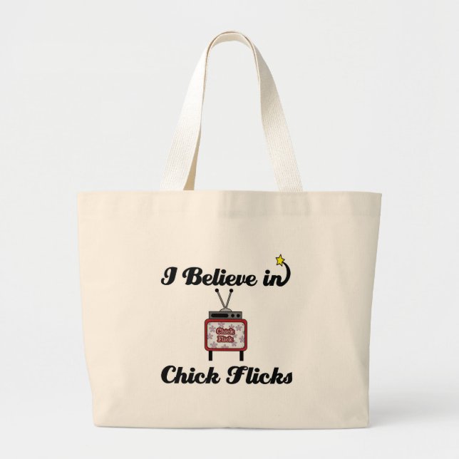 i believe in chick flicks large tote bag (Front)