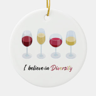 I believe in Diversity wine glasses Ceramic Tree Decoration