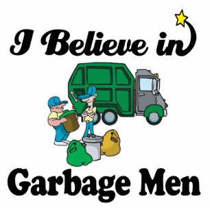 i believe in garbage men standing photo sculpture
