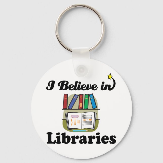i believe in libraries key ring (Front)